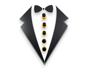 Vintage Gold-plated and Enamel 5 Tuxedo Screw Back Shirt Stud Set In Gift Box, Wedding Gifts, Groomsmen's Gift, Father's Day