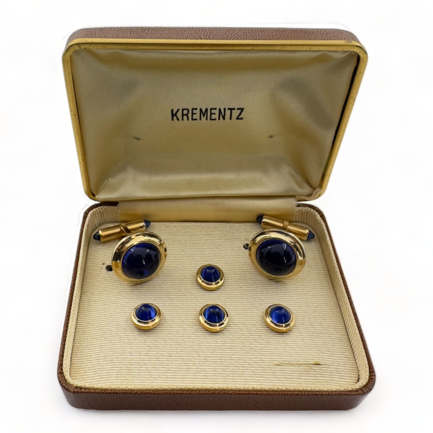 Boutons De Manchette Art Déco | Plaqué Or 18K (750) | Pierre Bleue | Occasion