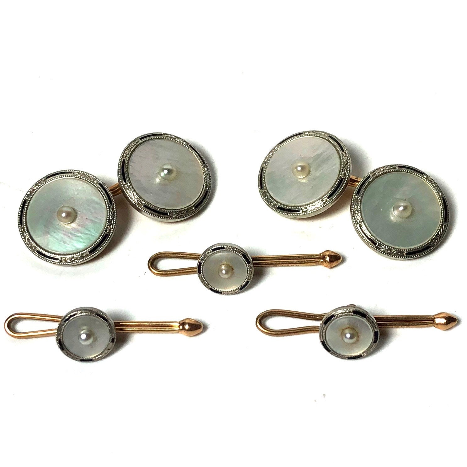 Krementz Art Deco 14k Gold and Pearl With Mother of Pearl and