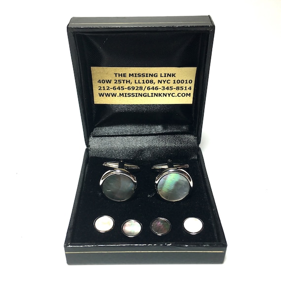 Chrome and Abalone Tuxedo Stud Set and Matching C… - image 1