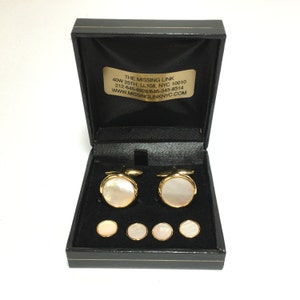 Gold Plateand Mother of Pearl Tuxedo 4 Stud Set and Matching Cufflinks with Box, Groomsmens Gifts, Groom Gifts