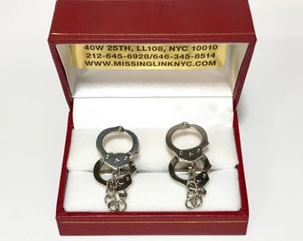 Vintage nieuwigheid politie wetshandhaving handboeien manchetknopen in originele doos, mannen geschenken, bruidsjonkers geschenken