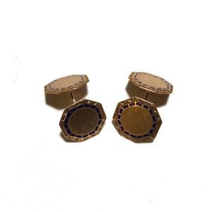 Antique Art Deco OB Ostby and Barton 10K Gold and Blue Enamel Double Sided Cufflinks Set, 8.3 grams, Men&#39;s Accessories, Wedding Gifts