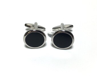 Onyx Silver Cufflinks in Box, Wedding Gifts, Groomsmen's Gifts