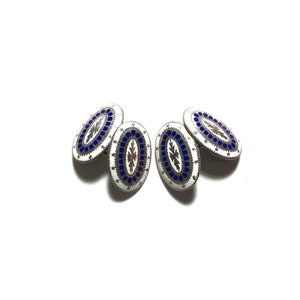Antique Art Deco Sterling Silver with Blue and White Enamel Double Sided Cufflinks with Gift Box, Men&#39;s Accessories, Weddings, Father&#39;s Day