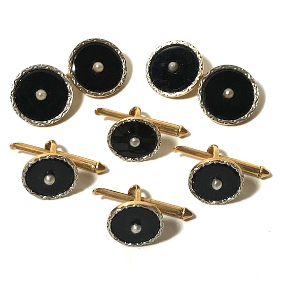 Larter Art Deco 14k Gold and Onyx with Pearl and … - image 1
