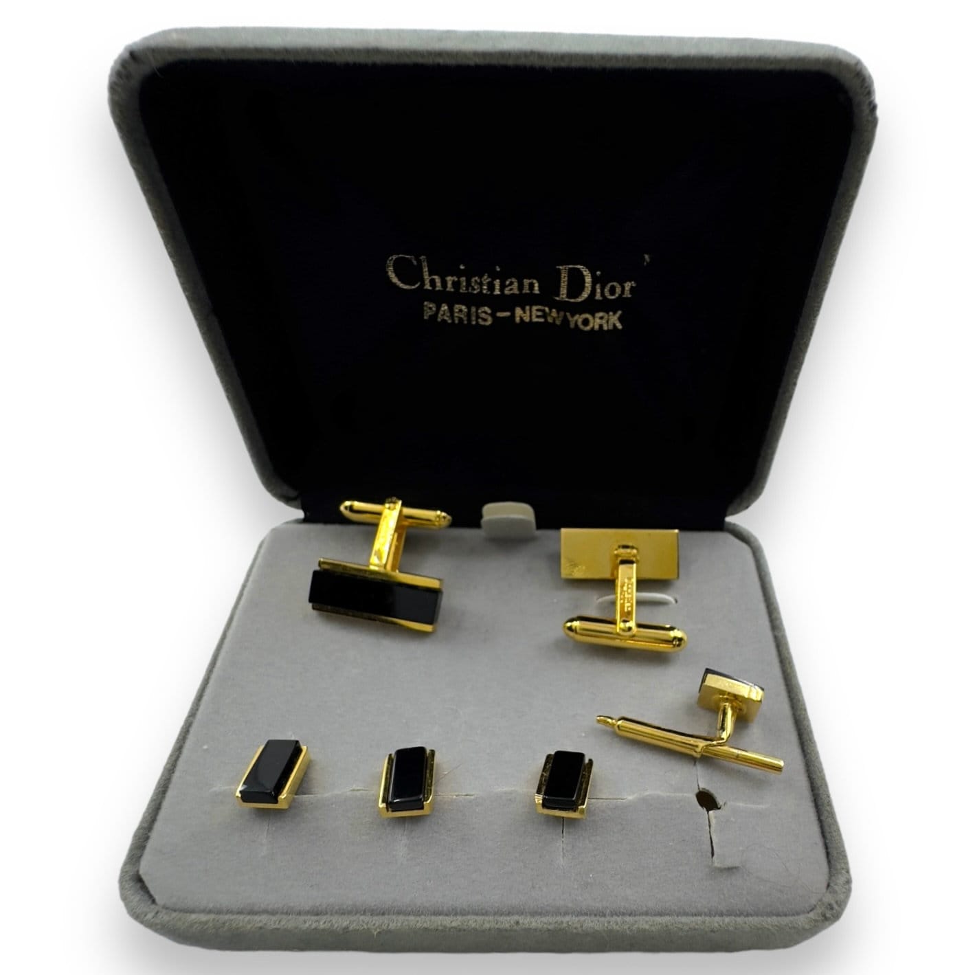 Christian Dior 1960's Gold Plate & Onyx 4 Tuxedo Shirt Studs Christian Dior 1960's Gold Plate & Onyx 4 Tuxedo Shirt Studs