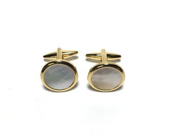 Gold Filled Mother of Pearl Matching Cufflinks in Box, Wedding Gifts, Groomsmen&#39;s Gifts