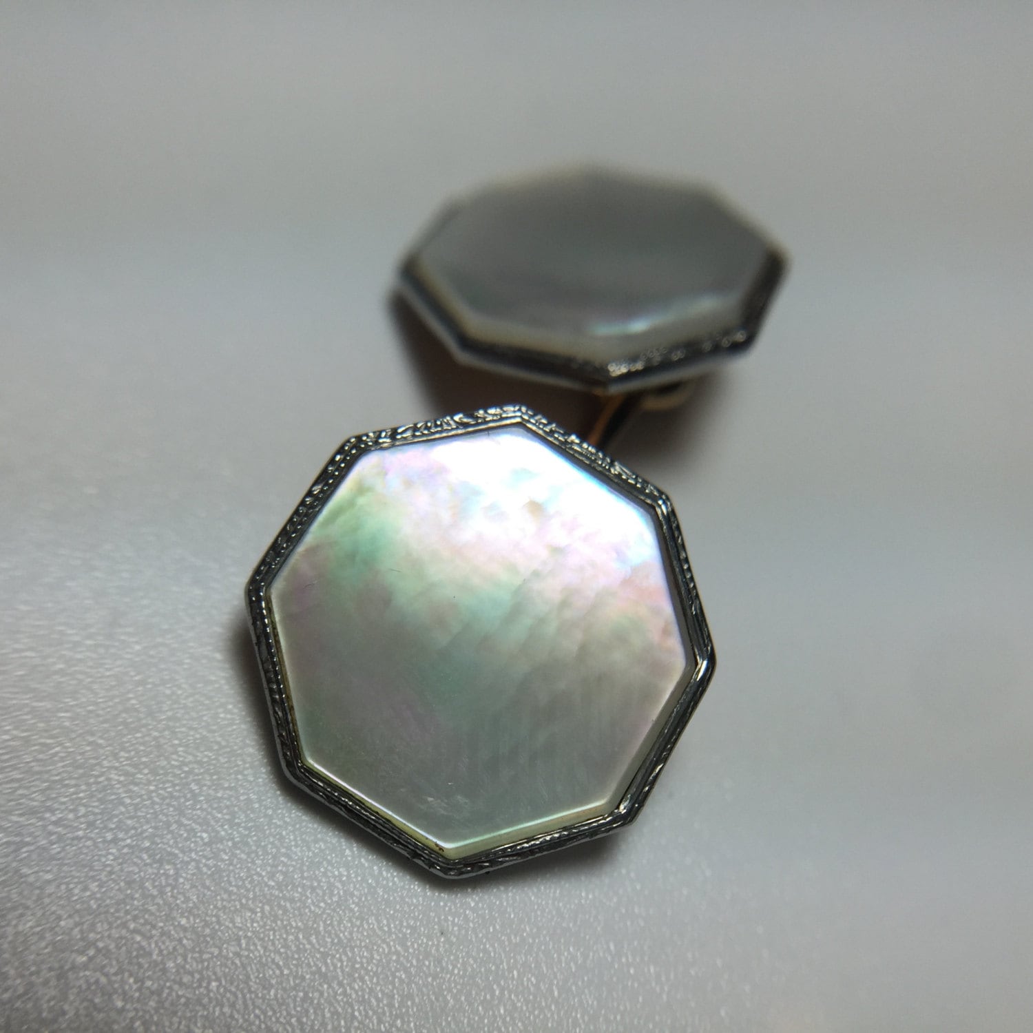 Art Deco Krementz Platinum Inlay Rims Gold Filled Mother of Pearl ...