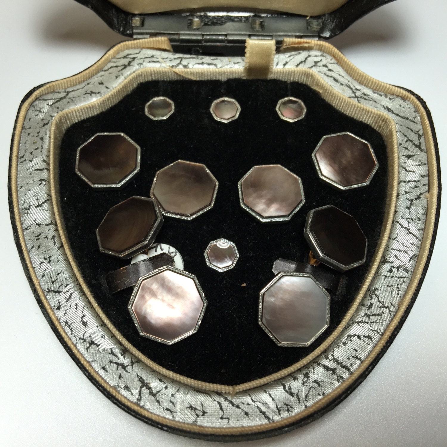 Art Deco Krementz Abalone Tuxedo Set: Gold Filled Cufflinks and Studs ...