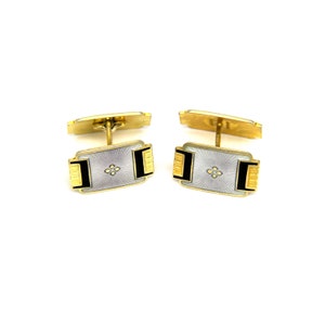 Retro 1940s Norwegian Gold Sterling Silver Enamel Cufflinks Scandinavian Art Deco Wedding Men Gifts Fathers European Fashion Jewelry