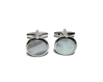 Vintage Tuxedo Silver Filled Mother of Pearl Cufflinks in Box, Wedding Gifts, Groomsmen&#39;s Gifts