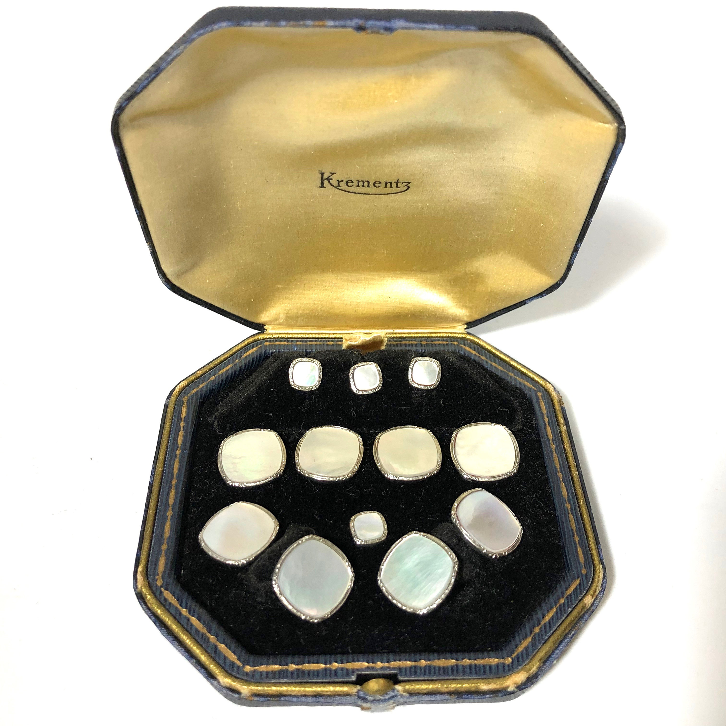 Krementz Art Deco Gold and Mother of Pearl With Platinum Inlay