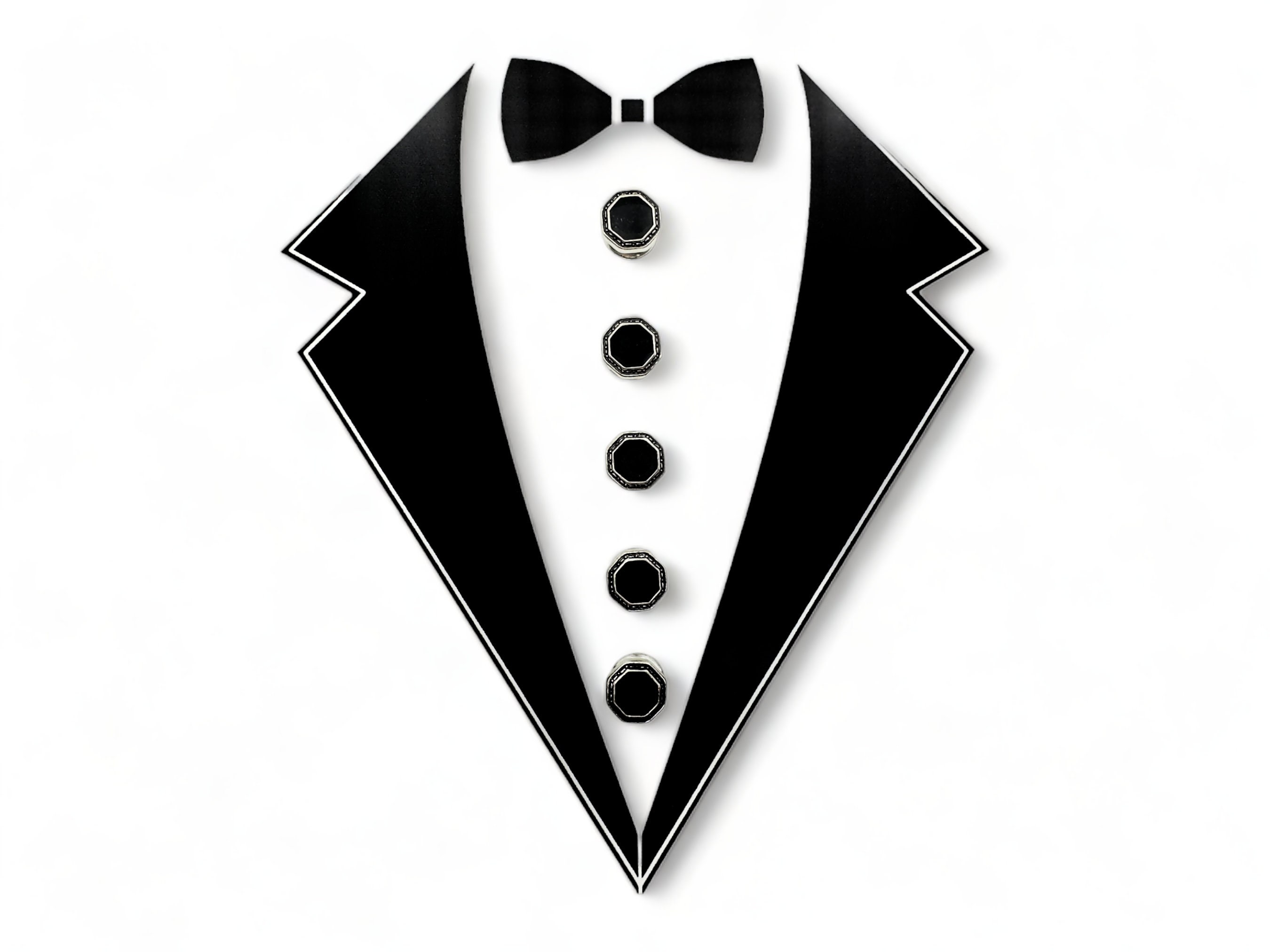 Vintage Silver & Black Enamel 5 Tuxedo Shirt Studs Set in Gift Box, Wedding Gifts, Groomsmen's Gift, Father's Day