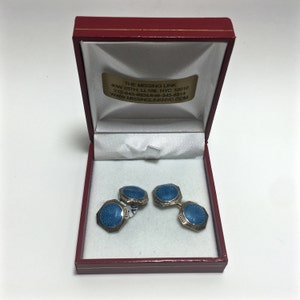 Art Deco 14K Gold Enamel Double-Sided French Cufflinks with Box