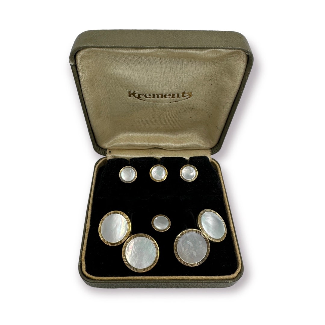 Krementz Art Deco 1930's Gold Plate & Mother of Pearl Cufflinks With 4