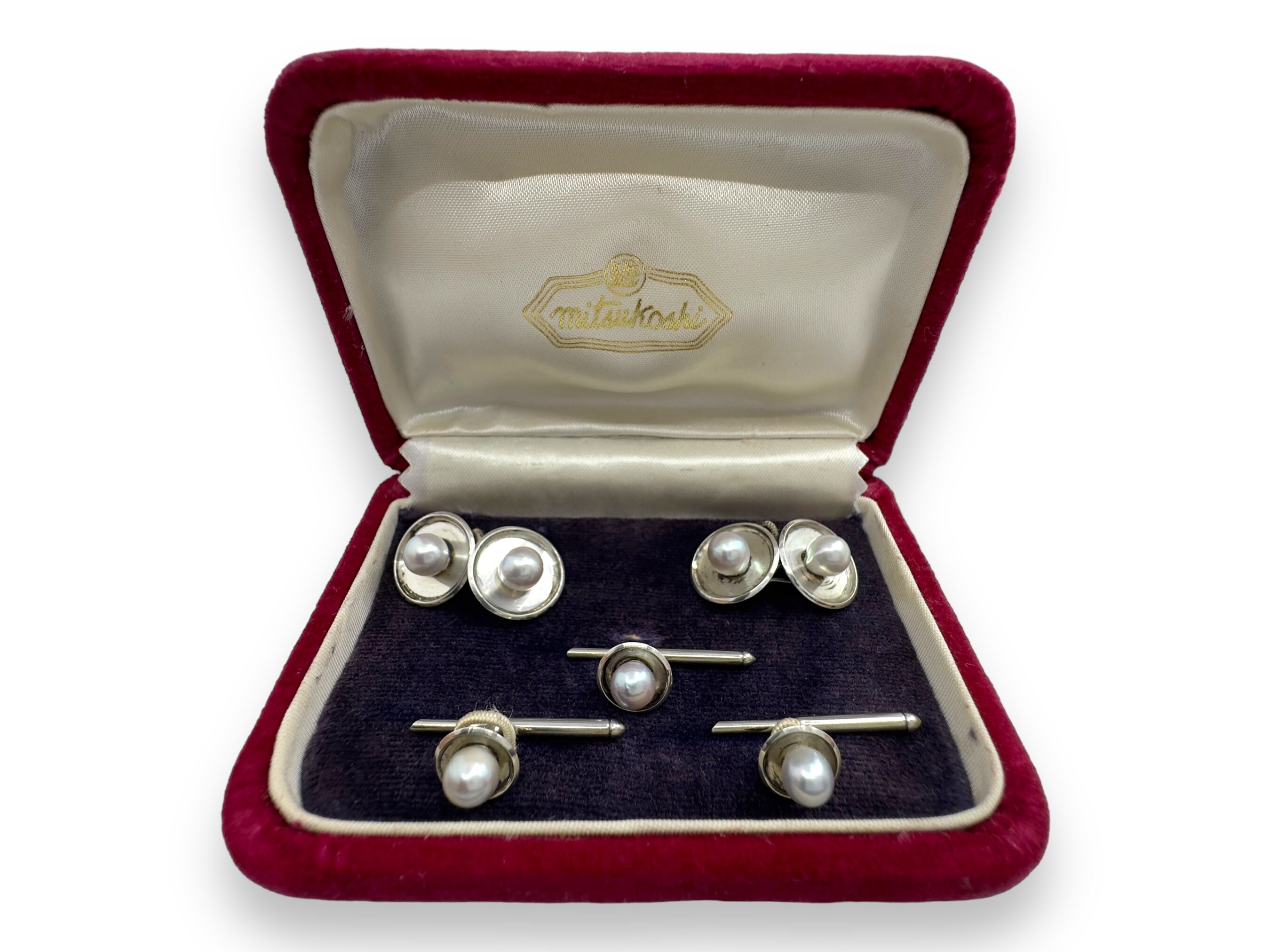 Mitsukoshi Art Deco 1940's Sterling & Slight Grey Culture Pearls