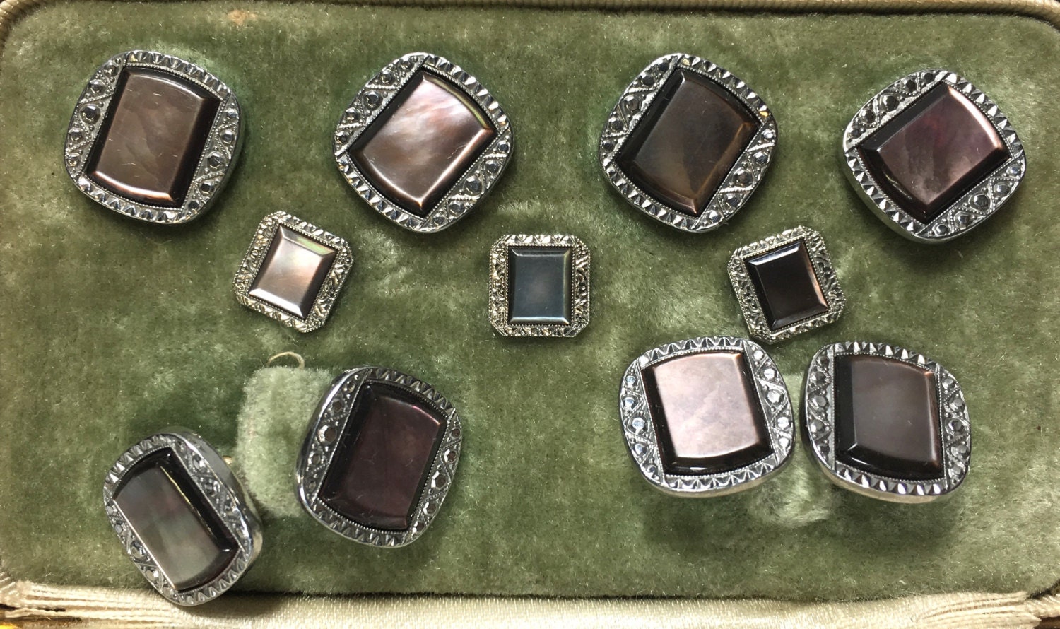 Art Deco Krementz Platinum Inlay Rims Abalone Gold Filled Tuxedo Stud ...