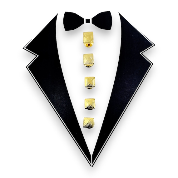 Vintage Tuxedo 5 Gold Square Tuxedo Shirt Stud Set en caja de regalo regalos de boda regalo de padrinos Dia del Padre Etsy Mexico