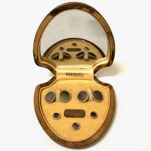 Krementz Art Deco Gold and Abalone with Platinum Inlay Rims Tuxedo Stud Set with Matching Cufflinks in Original Box 1930s