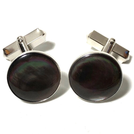 Swank Art Deco Chrome and Abalone Tuxedo Stud Set… - image 2