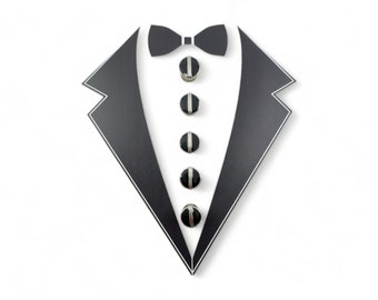 Vintage Chrome and Black Enamel 5 Tuxedo Shirt Stud Set In Gift Box, Wedding Gifts, Groomsmen's Gift, Father's Day