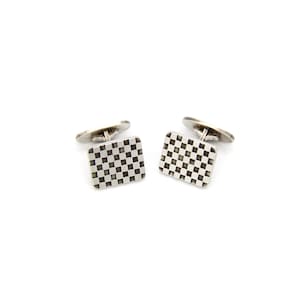 1950s Georg Jensen Cufflinks Sterling Silver Checkerboard #113 Vintage Denmark Art Deco Weddings Men Fathers Day Gifts Jewelry Accessories