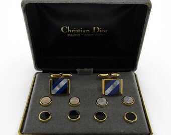 Christian Dior 1960's Gold Plate & Onyx 4 Tuxedo Shirt Studs With