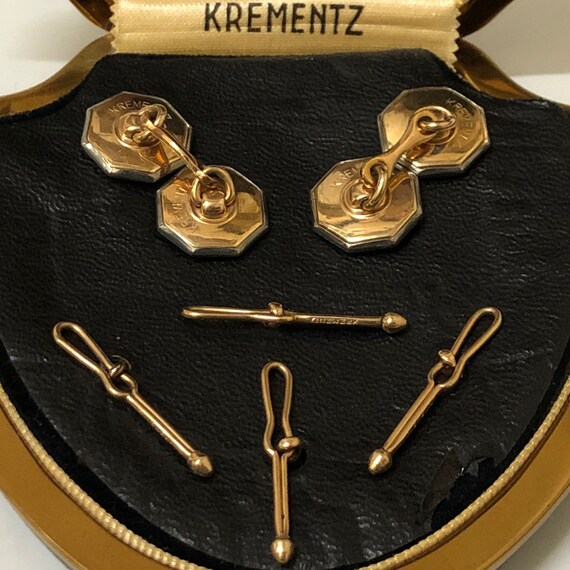 Krementz Art Deco Gold and Abalone With Platinum Inlay Rims Tuxedo