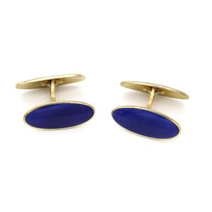 Retro 1940s Norwegian Gold Sterling Silver Blue Enamel Cufflinks Scandinavian Art Deco Wedding Men Gifts Fathers European Fashion Jewelry