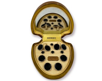 Krementz Art Deco 1930's Gold Filled & Black Enamel 4 Tuxedo Shirt Studs 4 Vest Studs with Matching Cufflinks in Original Box
