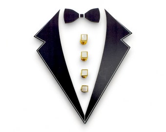 Vintage Gold-plate & Mother of Pearl 4 Tuxedo Shirt Studs Set in Gift Box, Wedding Gifts, Groomsmen's Gift, Anniversaries,