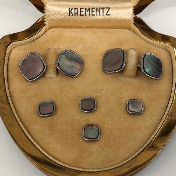 Krementz Art Deco Gold and Abalone Tuxedo Stud Se… - image 2