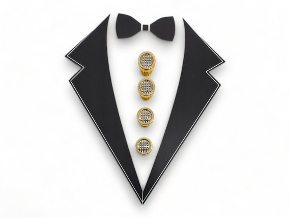 Vintage Tuxedo 4 Two-Toned Shirt Studs Set Wedding Gifts, Groomsmen's Gift,