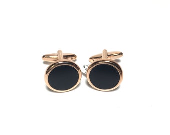 Onyx Rose Gold Filled Cufflinks in Box, Wedding Gifts, Groomsmen&#39;s Gifts