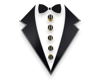 Vintage Gold-plated and Onyx & Mother of Pearl 5 Tuxedo Shirt Stud Set In Gift Box, Wedding Gifts, Groomsmen's Gift, Father's Day