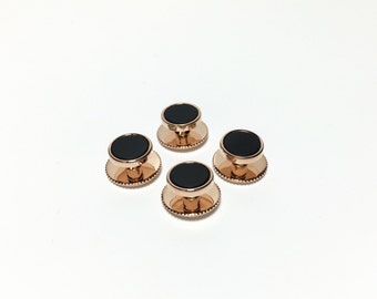 Rose Gold Tuxedo 4 Onyx Shirt Stud Set With Screw Backs, Wedding Gifts, Groomsmen's Gifts