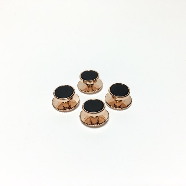 Rose Gold Tuxedo 4 Onyx Shirt Stud Set With Screw Backs, Wedding Gifts, Groomsmen's Gifts