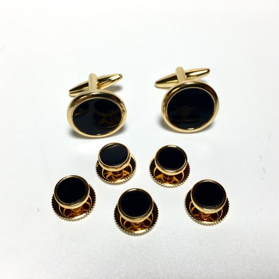 オニキスゴールドメッキタキシードセット：カフスボタンとシャツ