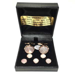Rose Gold Filled Tuxedo 5 Mother of Pearl Cufflinks and Matching Shirt Stud Set with Screw Backs in Box , Wedding Gifts, Groomsmen&#39;s Gifts,