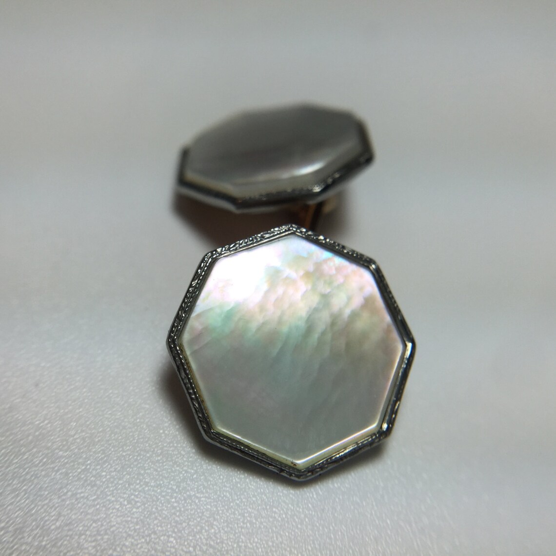 Art Deco Krementz Platinum Inlay Rims Gold Filled Mother of Pearl ...