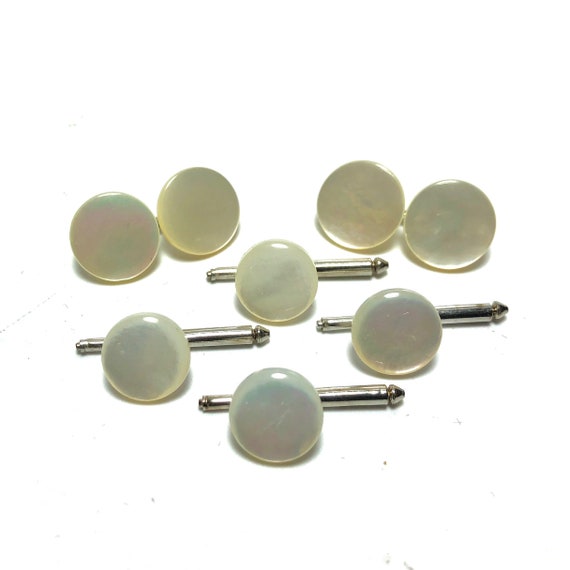 Swank Art Deco Mother Of Pearl Tuxedo Stud Set with M… Gem