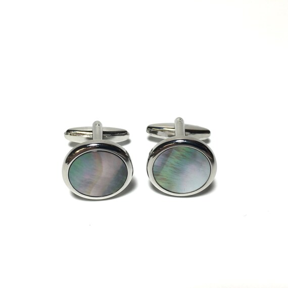 Chrome and Abalone Tuxedo Stud Set and Matching C… - image 3