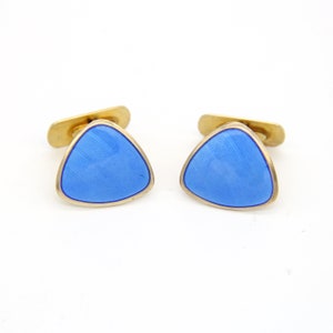 Retro 1940s Norwegian Gold Sterling Silver Blue Enamel Cufflinks Scandinavian Art Deco Wedding Men Gifts Fathers European Fashion Jewelry