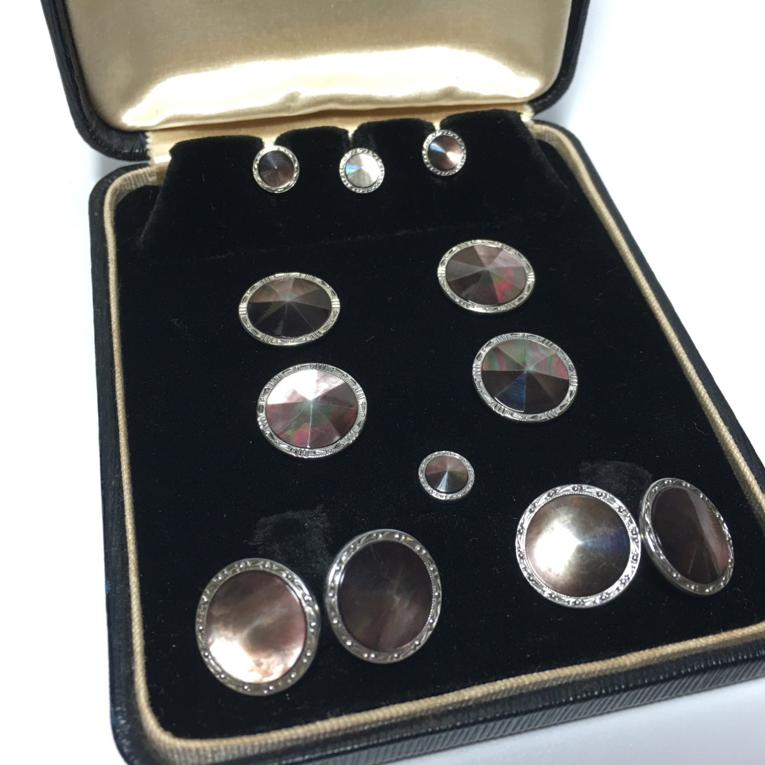 Art Deco Abalone Platinum Inlay Rims Gold Filled Abalone Tuxedo Stud ...