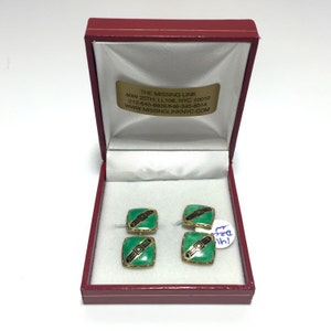 Vintage 14K Gold Art Deco Enamel Double Sided Cufflinks with Box. Groomsmen Gifts, Grooms Men, Wedding Gifts, Fathers Day Gifts, Mens Gifts