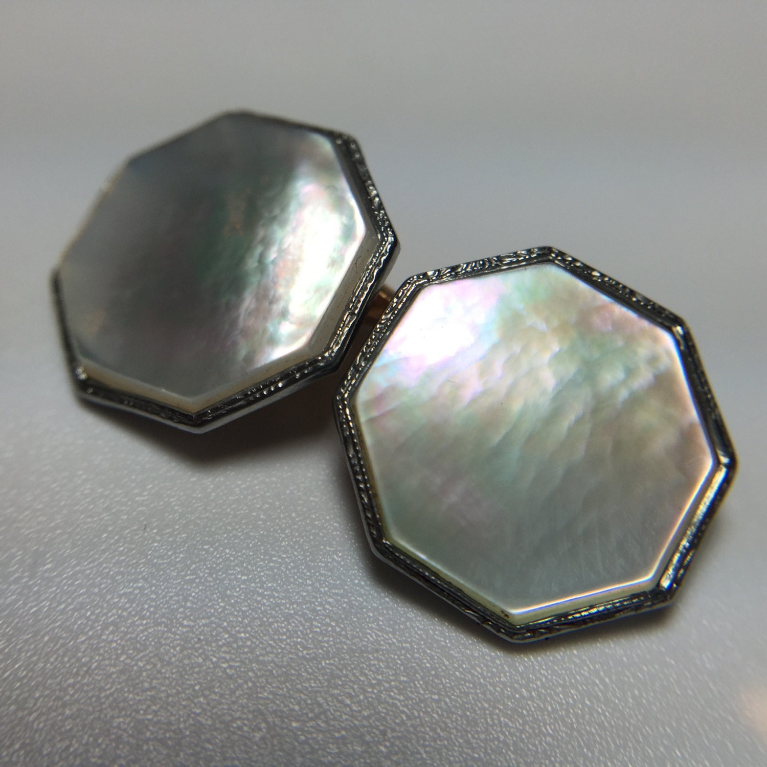 Art Deco Krementz Platinum Inlay Rims Gold Filled Mother of Pearl ...