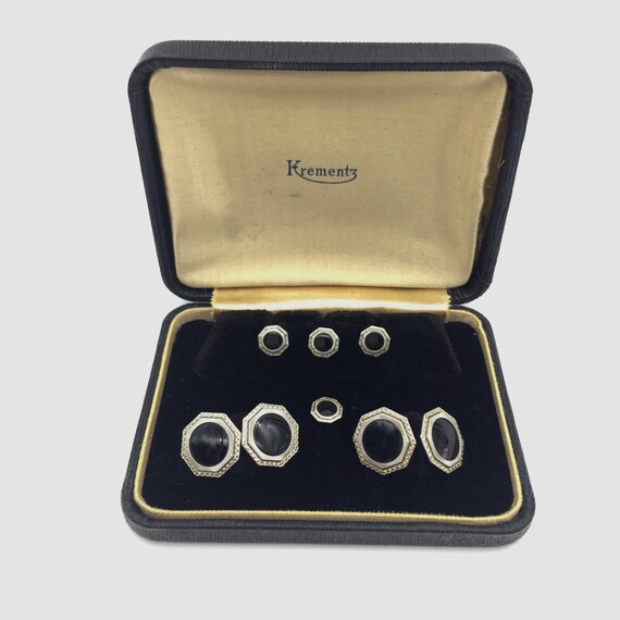 Krementz Gold and Black Enamel 4 Tuxedo Shirt Stu… - image 1