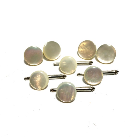 Swank Art Deco Mother Of Pearl Tuxedo Stud Set with M… Gem