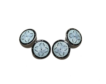 Antique Art Deco KREMENTZ Sterling Silver with Blue and Black Guilloche Enamel Double Sided Round Cufflinks with Gift Box, Men&#39;s Accessories